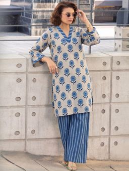 Gahan - Womens Blue Rayon Blend Printed Straight Kurta with Pant
