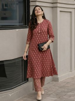 Gahan - Womens Peach Rayon Blend Printed Anarkali Kurta With Pant