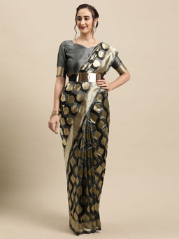 Sareemall - Grey Festive Silk Blend Woven Design Saree with Unstitched Blouse