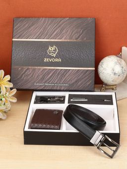 ZEVORA - Men Reversible Black Belt with Wallet, Pen & Keychain