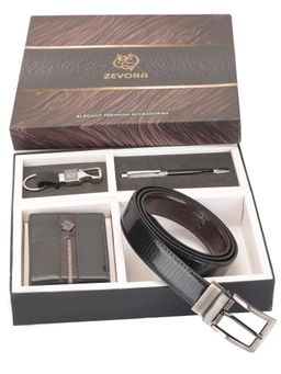 ZEVORA - Men Reversible Black Belt with Wallet, Pen & Keychain
