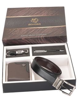 ZEVORA - Men Reversible Black Belt with Wallet, Pen & Keychain