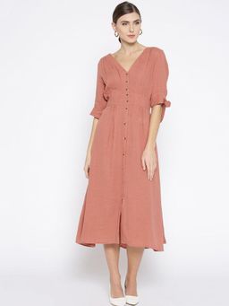 Scoup - Pink Solid A-Line Dress
