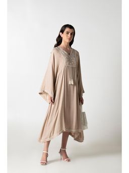 STIL-O-STITCH - Beige Colour Rayon Fabric Midi Dress