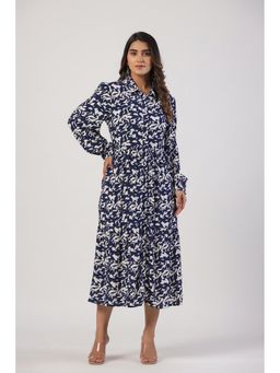 STIL-O-STITCH - Blue Colour Cotton Fabric Midi Dress