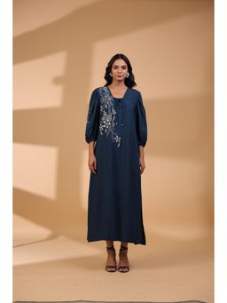 STIL-O-STITCH - Blue Colour Cotton Fabric Maxi Dress