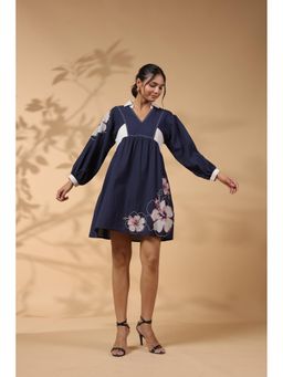 STIL-O-STITCH - Blue Colour Cotton Flex Fabric mini Dress