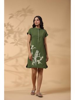 STIL-O-STITCH - Green Colour Cotton Flex Fabric mini Dress