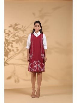 STIL-O-STITCH - Maroon Colour Cotton Flex Fabric Knee Length Dress