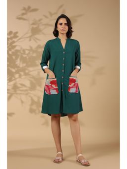 STIL-O-STITCH - Green Colour Cotton Flex Fabric Knee Length Dress