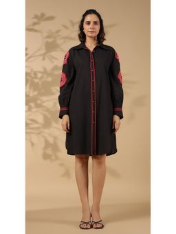 STIL-O-STITCH - Black Colour Cotton Flex Fabric Knee Length Dress