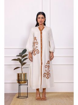 STIL-O-STITCH - Beige Colour Cotton Fabric Maxi Dress