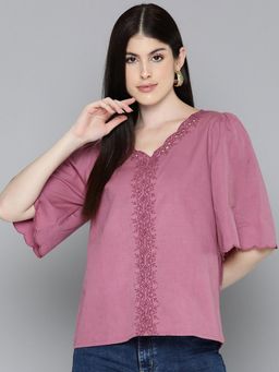 Scoup - Purple Embroidered V-Neck Top