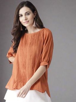 Scoup - Rust Pintuck Detail Top