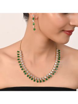 Ratnavali Jewels - Gold Plated CZ AD Studded Green Drop Necklace Jewellery Set with Earrings