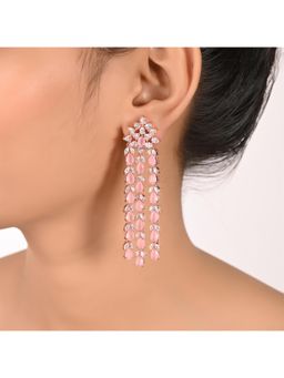 Ratnavali Jewels - American Diamond CZ Rose Gold Plated Pink Dangle Drop Earrings