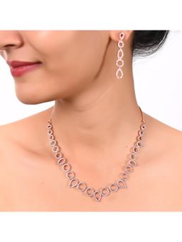 Ratnavali Jewels - Rose Gold Plated CZ AD Studded Shapes Necklace Jewellery Set with Earrings