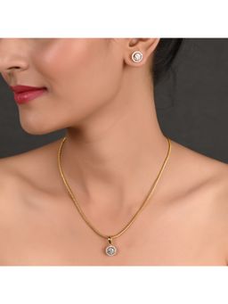 Ratnavali Jewels - Gold Plated AD Studded Round White Solitaire Pendant with earrings and Chain