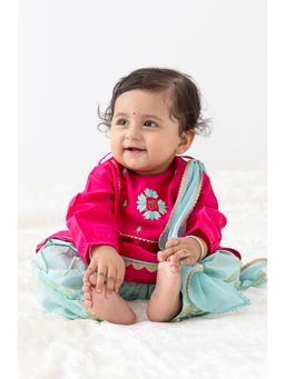 TIBER TABER - Girls Girl Lotus Pink Embroidery Kurti Salwar & Dupatta