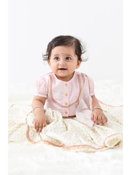 TIBER TABER - Girls Pink Green Lehenga & Choli with Dupatta