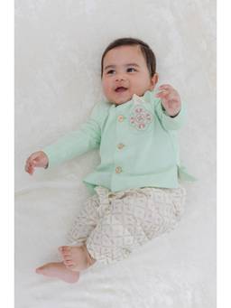 TIBER TABER - Boys Lotus Green Bandhgala & Dhoti