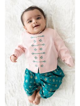 TIBER TABER - Boys Morpankh Pink Bandhgala & Dhoti