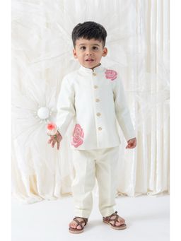 TIBER TABER - Boys Cream Viscose Embroidered Jacket with Pant