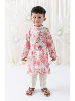 TIBER TABER - Boys Pink Cotton Printed Kurta with Pant