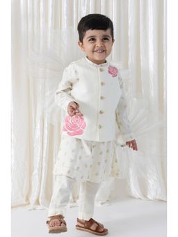 TIBER TABER - Boys Cream Viscose Embroidered Kurta with Pant and Jacket