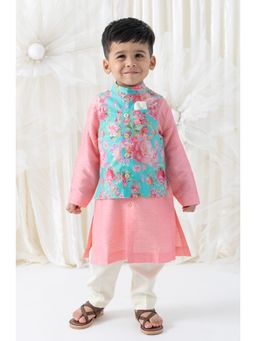 TIBER TABER - Boys Pink Viscose Printed Kurta with Pant and Jacket