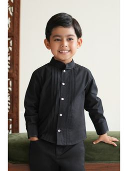 TIBER TABER - Boys Black Cotton Solid/Plain Shirt