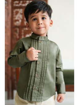 TIBER TABER - Boys Olive Cotton Solid/Plain Shirt