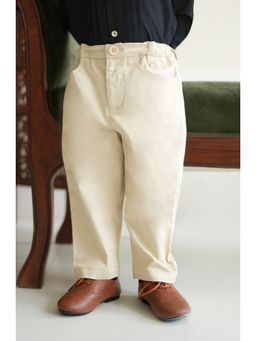 TIBER TABER - Boys Cream Cotton Solid/Plain Pant