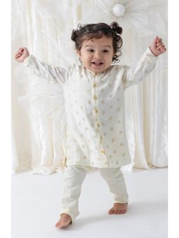 TIBER TABER - Boys Cream Viscose Printed Kurta with Pyjama