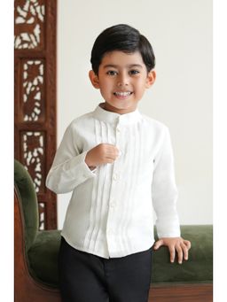 TIBER TABER - Boys White Cotton Solid/Plain Shirt