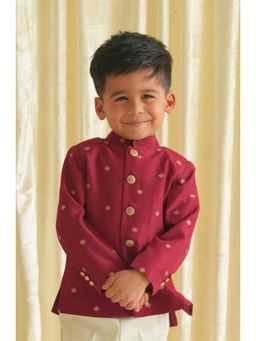 TIBER TABER - Boys Wine Buta Brocade Bandhgala