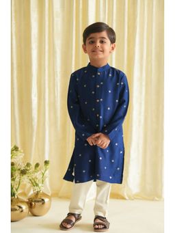 TIBER TABER - Blue Buta Brocade Kurta with Pyjama