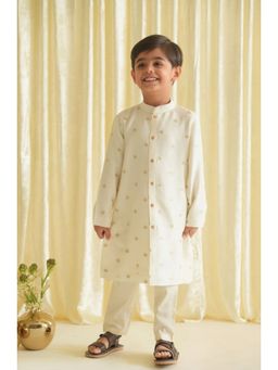 TIBER TABER - Cream Buta Brocade Kurta with Pyjama