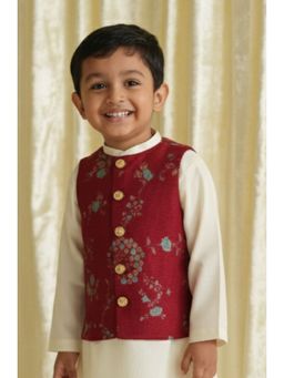 TIBER TABER - Boys Maroon Floral Jacquar Bundi Jacket