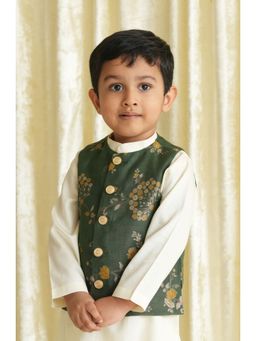 TIBER TABER - Boys Green Floral Jacquar Bundi Jacket