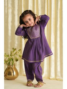TIBER TABER - Girl Purple Brocade Kurti with Salwar