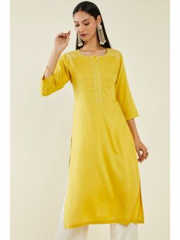 Soch - Women Yellow Rayon Mirror Work Kurta