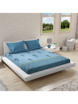 HomeTown - Nora Cotton Double Bed Sheet in Aqua (Set of 3)