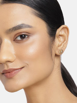 Estele - Gold Plated CZ Round Twirl Stud Earrings for Girls/Women