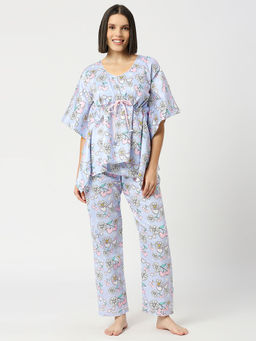 Pyjama Party - Summer Nights Kaftan Pure Cotton Shirt with Pyjama in Kaftan Style (Set of 2)