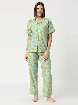 Pyjama Party - Fine Apple Button Down Cotton Rayon Shirt with Pyjama (Set of 2)