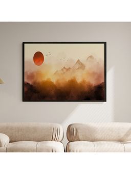 ARTCREST - Sunrise Landscape with Misty Forest Black Box Framed Canvas Wall Art Painting