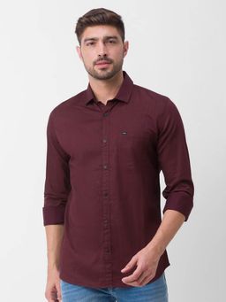Spykar - Wine Red Satin Full Sleeve Printed Shirt for Men