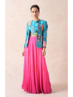 THETAA - Hand Embroidered Ayra Chanderi Silk Multicolor Jacket with Blouse and Lehenga