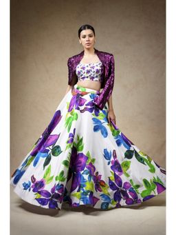 THETAA - Hand Embroidered Silk White Lehenga with Jacket and Blouse